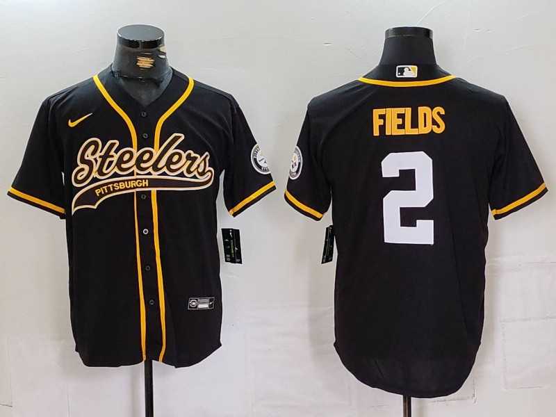 Mens Pittsburgh Steelers #2 Justin Fields Black With Patch Cool Base Stitched Baseball Jersey